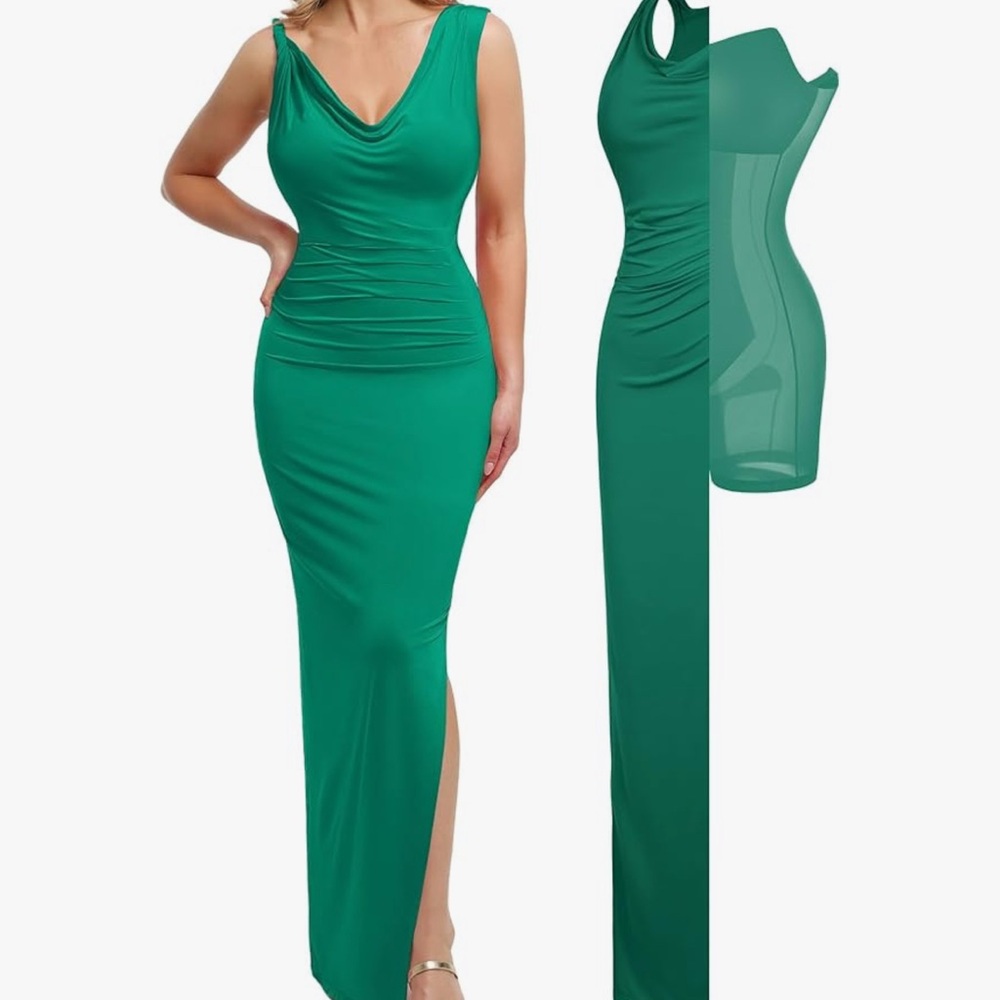 Popilush Shapewear Cowl Neck Bodycon Maxi Dress Medium
